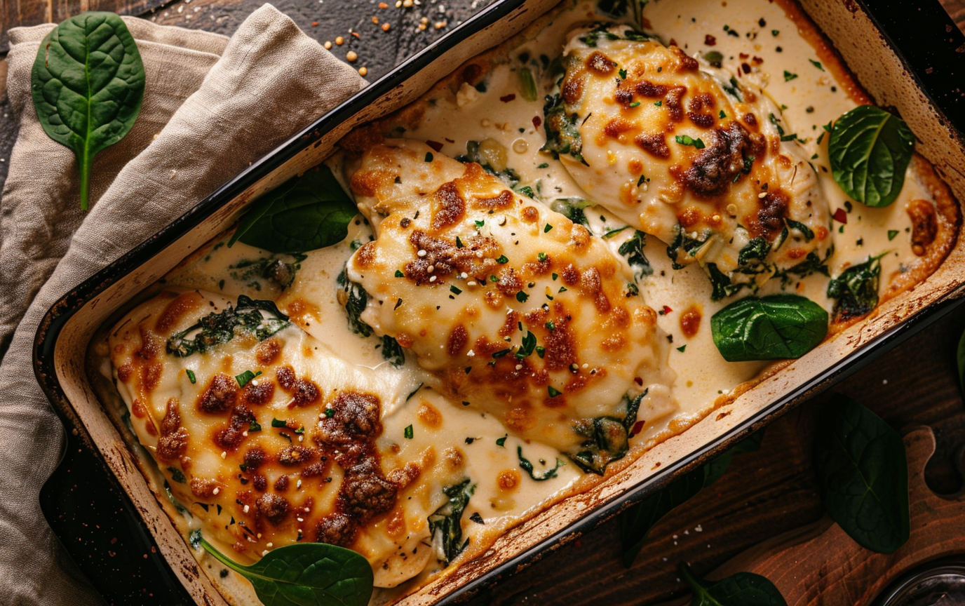 Cheesy Spinach Chicken Bake