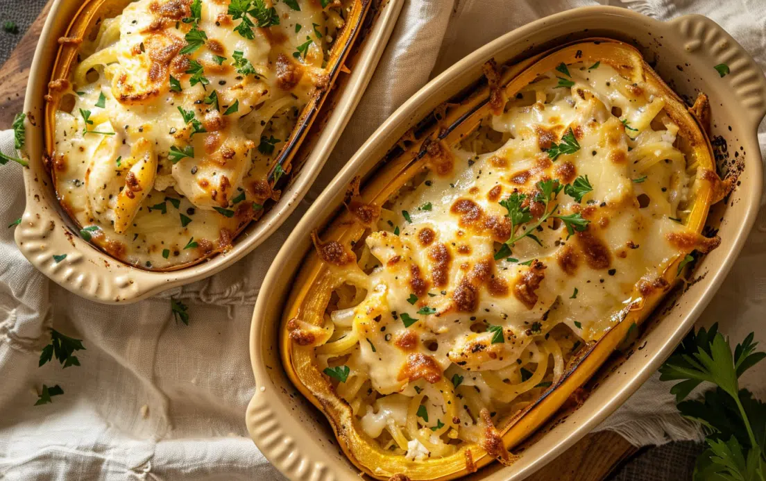 Chicken Alfredo Spaghetti Squash Boats