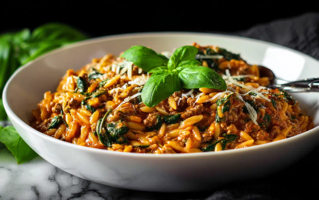 Creamy Ground Beef Orzo