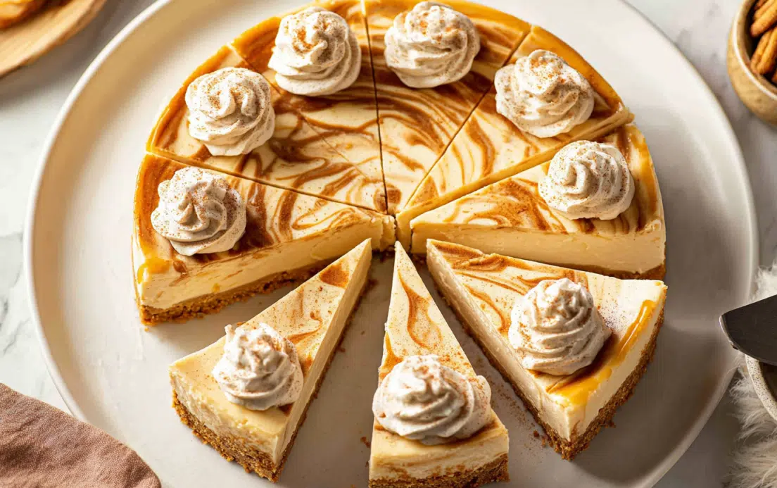 Pumpkin‑Swirl Cheesecake with Cinnamon Whipped Cream